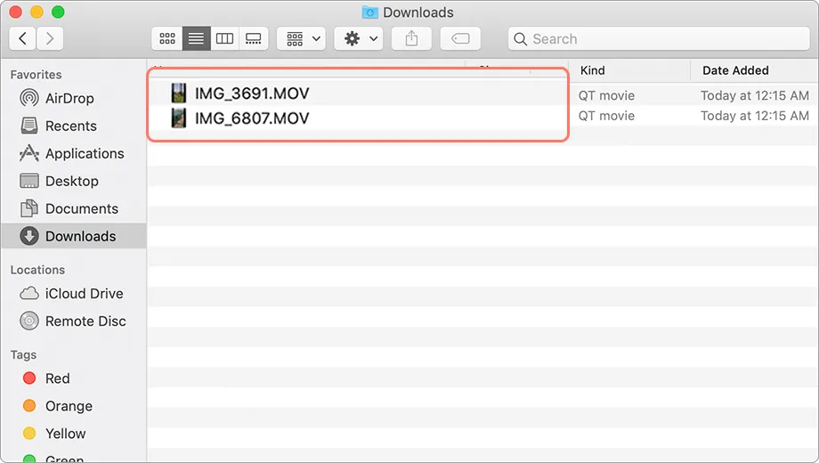 Choosing files to send